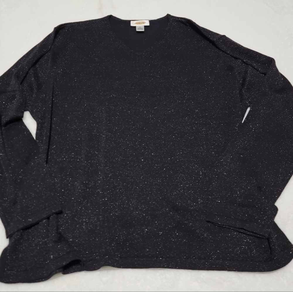 Talbots Black V-Neck Sweater With Metallic Thread